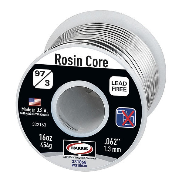 Rosin Core Solder, Dia 0.062 In, 1lb