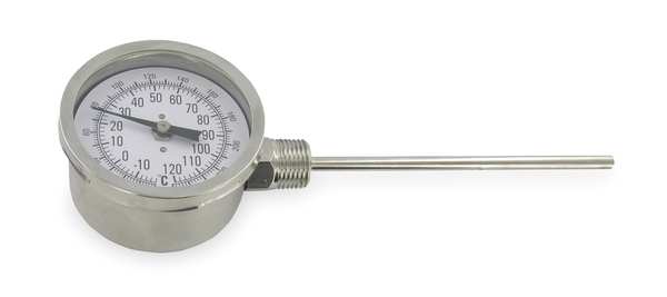 Bimetal Thermom, 3 In Dial, 0 to 250F