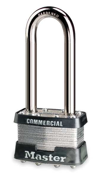 Padlock, Keyed Different, Long Shackle, Rectangular Steel Body, Steel Shackle, 3/4 in W