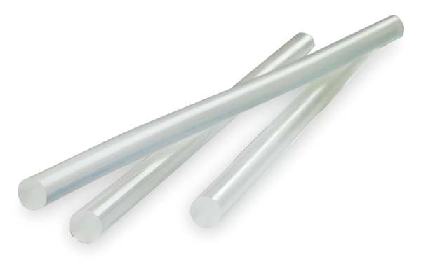 Hot Melt Adhesive, Clear, 1/2 in Diameter, 12 in Length, 50 sec Begins to Harden