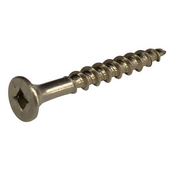 Deck Screw, #8 x 1-5/8 in, 18-8 Stainless Steel, Flat Head, Square Drive, 50 PK