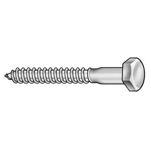 Lag Screw, 1/2 in, 4-1/2 in, 18-8 Stainless Steel, Plain Hex External Hex Drive, 5 PK