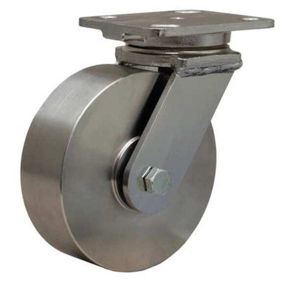Plate Caster, Swivel, SS, 6 in., 1200 lb., Slvr