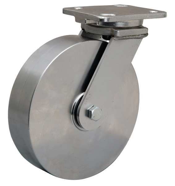 Plate Caster, Swivel, SS, 8 in., 1600 lb.