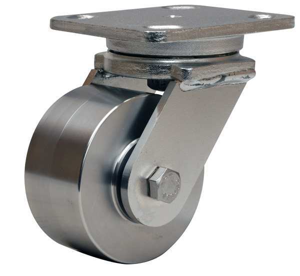 Plate Caster, Swivel, SS, 4 in., 850 lb., Blu