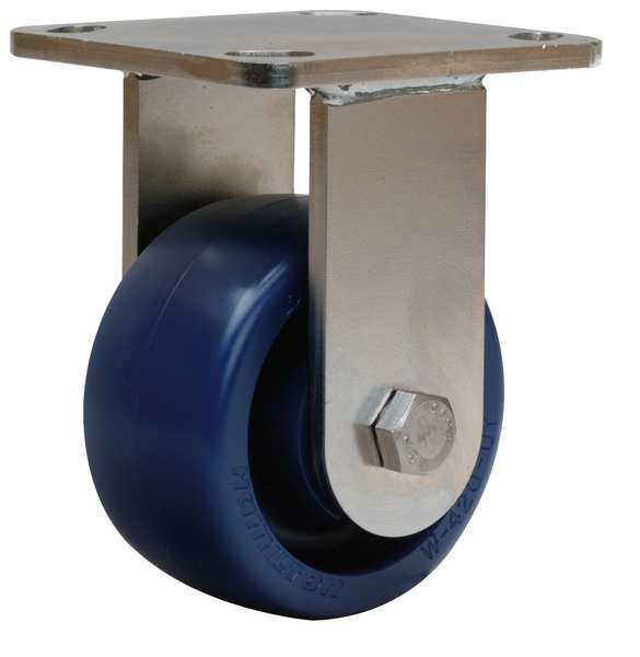Plte Caster, Rgd, Poly, 4 in., 750 lb., Blu