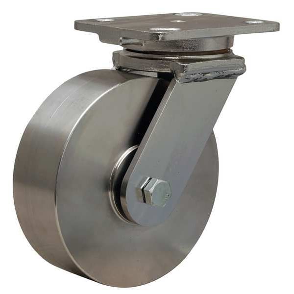 Plate Caster, Swivel, SS, 6 in., 1200 lb.