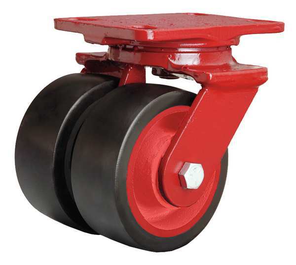 Dual Wheel Castr, Rubber, 4 in., 600 lb.