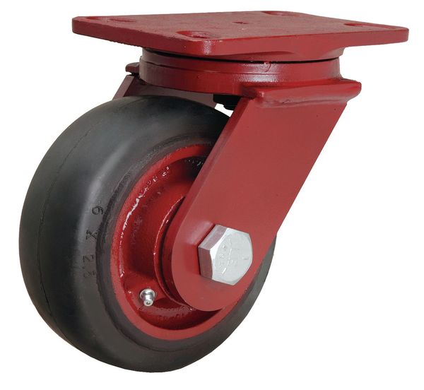 Plate Caster, Swivel, Rubber, 6 in., 540 lb.