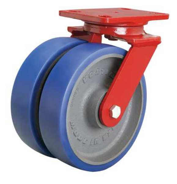 Dual Whl Caster, Plyurthane, 8 in, 2000 lb.