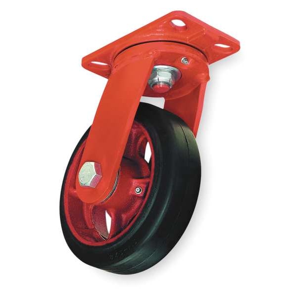 Plate Caster, Swivel, Rubber, 8 in., 670 lb.