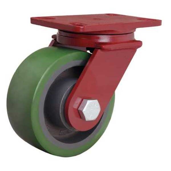 Plate Caster, Swivel, Poly, 6 in., 1600 lb., Grn