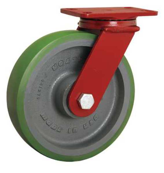 Plate Caster, Swivel, Poly, 10 in., 2200 lb, Grn