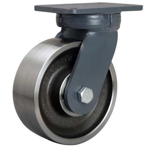 Swivel Kingpinless Plate Caster, Steel, 8 in, 6000 lb