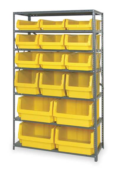 Steel Bin Shelving, 42 in W x 75 in H x 18 in D, 7 Shelves, Gray/Yellow