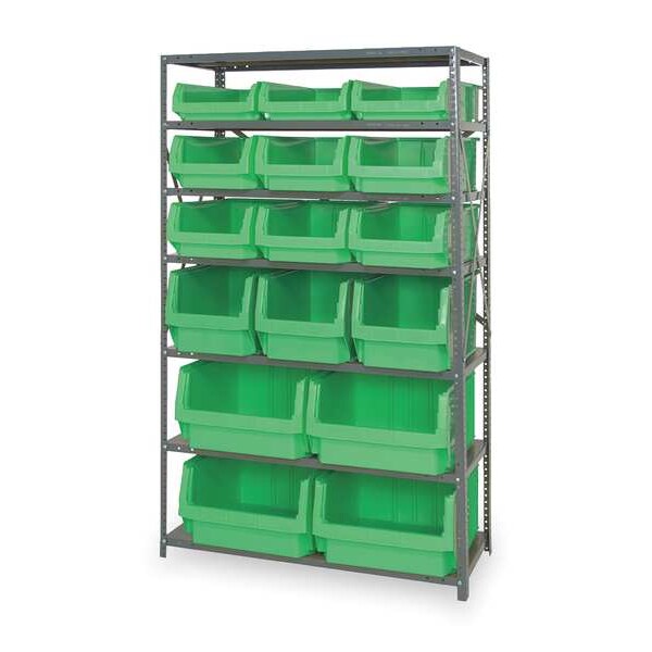 Steel Bin Shelving, 42 in W x 75 in H x 18 in D, 7 Shelves, Gray/Green