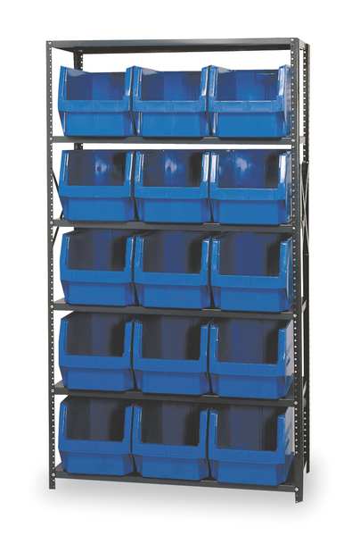 Steel Bin Shelving, 42 in W x 75 in H x 18 in D, 6 Shelves, Gray/Blue