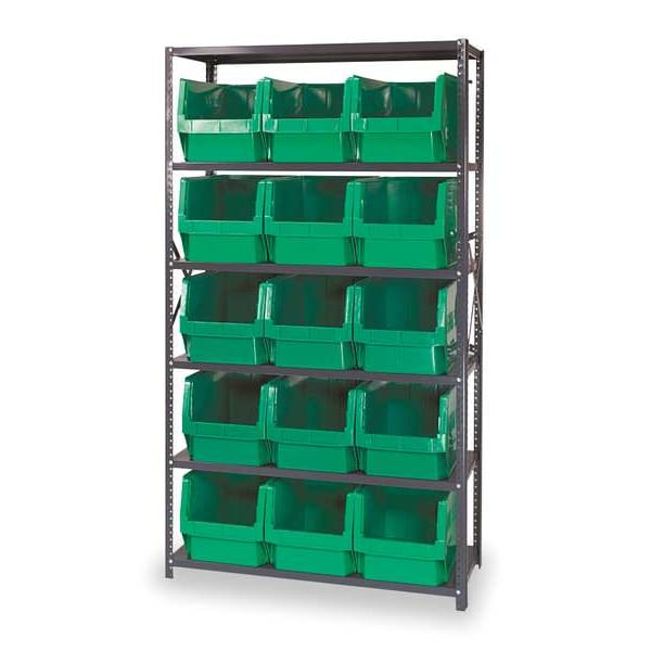Steel Bin Shelving, 42 in W x 75 in H x 18 in D, 6 Shelves, Gray/Green