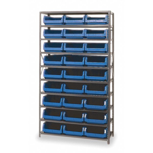Steel Bin Shelving, 42 in W x 75 in H x 18 in D, 6 Shelves, Gray/Blue