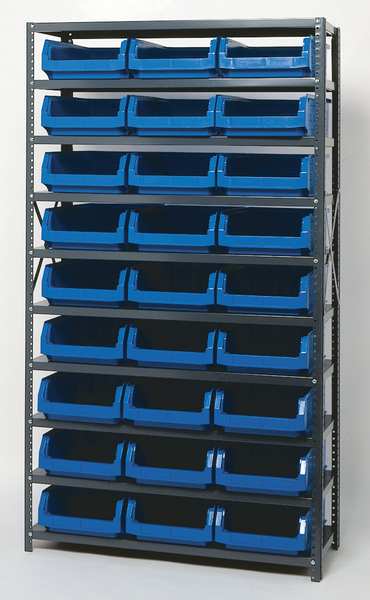 Steel Bin Shelving, 42 in W x 75 in H x 18 in D, 10 Shelves, Gray/Yellow