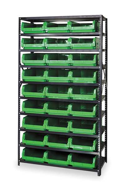 Steel Bin Shelving, 42 in W x 75 in H x 18 in D, 10 Shelves, Gray/Green