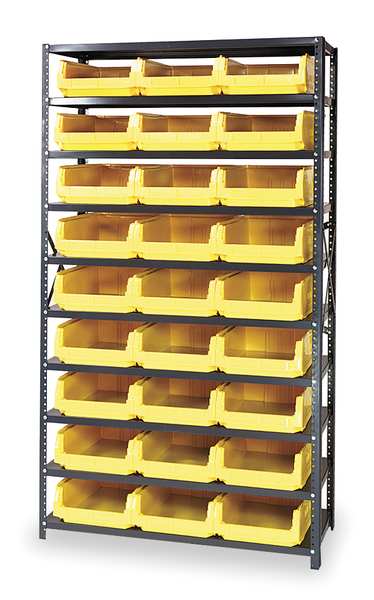 Steel Bin Shelving, 42 in W x 75 in H x 18 in D, 10 Shelves, Gray/Yellow