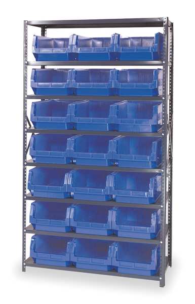 Steel Bin Shelving, 42 in W x 75 in H x 18 in D, 8 Shelves, Gray/Blue