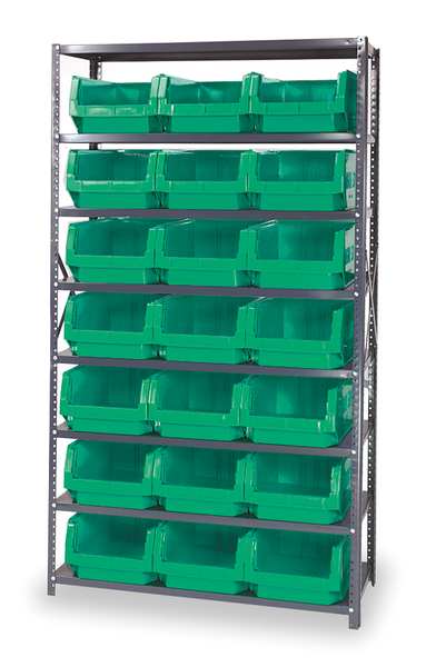 Steel Bin Shelving, 42 in W x 75 in H x 18 in D, 8 Shelves, Gray/Green