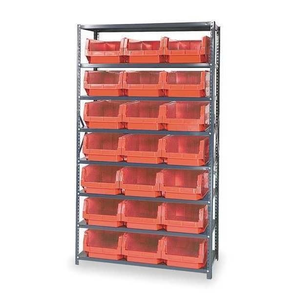 Steel Bin Shelving, 42 in W x 75 in H x 18 in D, 8 Shelves, Gray/Red
