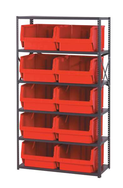 Steel Bin Shelving, 42 in W x 75 in H x 18 in D, 6 Shelves, Gray/Green