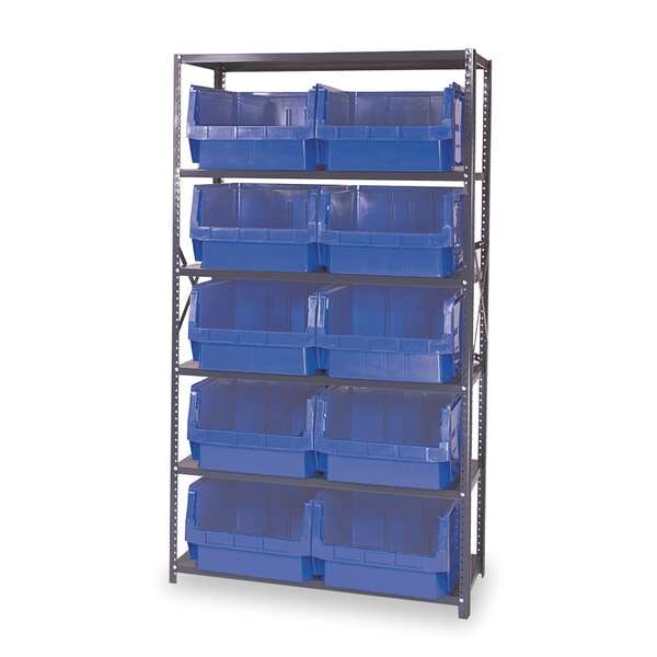 Steel Bin Shelving, 42 in W x 75 in H x 18 in D, 6 Shelves, Gray/Blue