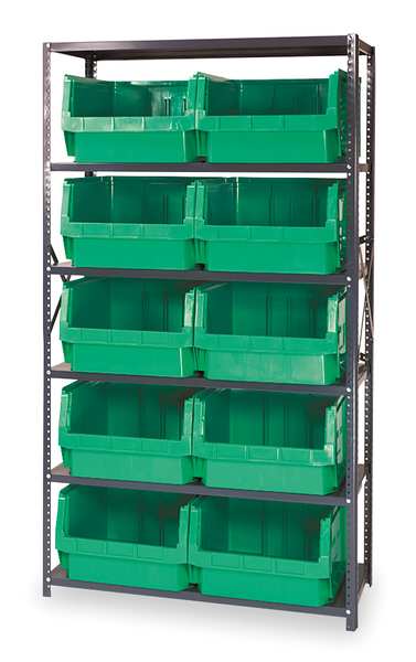Steel Bin Shelving, 42 in W x 75 in H x 18 in D, 6 Shelves, Gray/Green