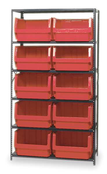 Steel Bin Shelving, 42 in W x 75 in H x 18 in D, 6 Shelves, Gray/Red