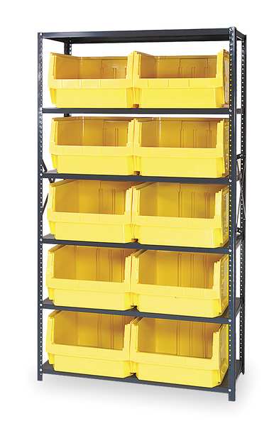 Steel Bin Shelving, 42 in W x 75 in H x 18 in D, 6 Shelves, Gray/Yellow