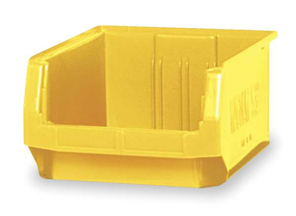 Storage Bin, Yellow, Polyethylene, 19 3/4 in L x 12 3/8 in W x 7 7/8 in H, 150 lb Load Capacity