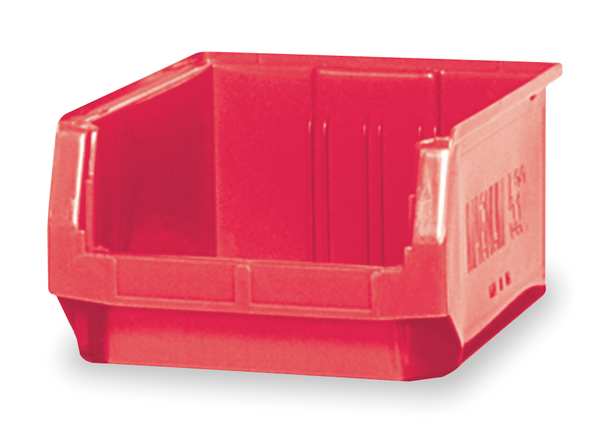 Storage Bin, Red, Polyethylene, 19 3/4 in L x 12 3/8 in W x 7 7/8 in H, 150 lb Load Capacity