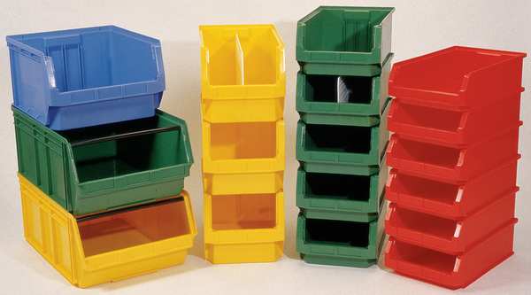 Storage Bin, Green, Polyethylene, 19 3/4 in L x 12 3/8 in W x 11 7/8 in H, 150 lb Load Capacity