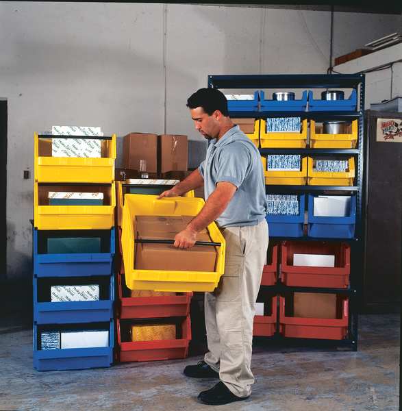 Storage Bin, Red, Polyethylene, 19 3/4 in L x 12 3/8 in W x 5 7/8 in H, 150 lb Load Capacity