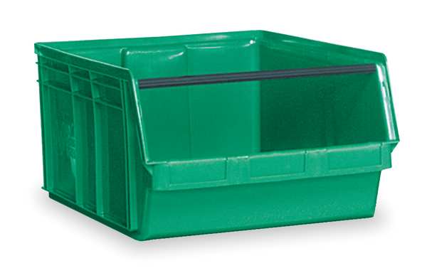 Storage Bin, Green, Polyethylene, 29 in L x 18 3/8 in W x 11 7/8 in H, 150 lb Load Capacity