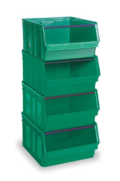 Storage Bin, Green, Polyethylene, 29 in L x 18 3/8 in W x 11 7/8 in H, 150 lb Load Capacity