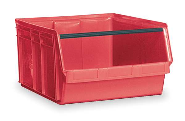 Storage Bin, Red, Polyethylene, 29 in L x 18 3/8 in W x 11 7/8 in H, 150 lb Load Capacity