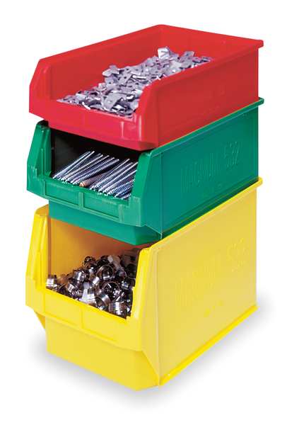 Storage Bin, Yellow, Polyethylene, 19 3/4 in L x 12 3/8 in W x 11 7/8 in H, 150 lb Load Capacity