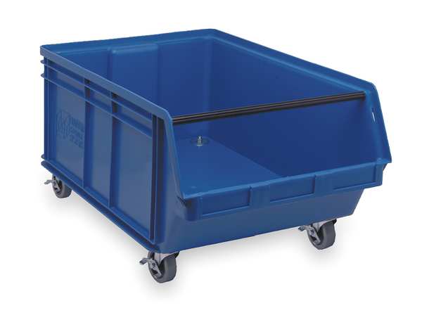 Mobile Storage Bin, Blue, Polyethylene, 29 in L x 18 3/8 in W x 14 7/8 in H, 300 lb Load Capacity