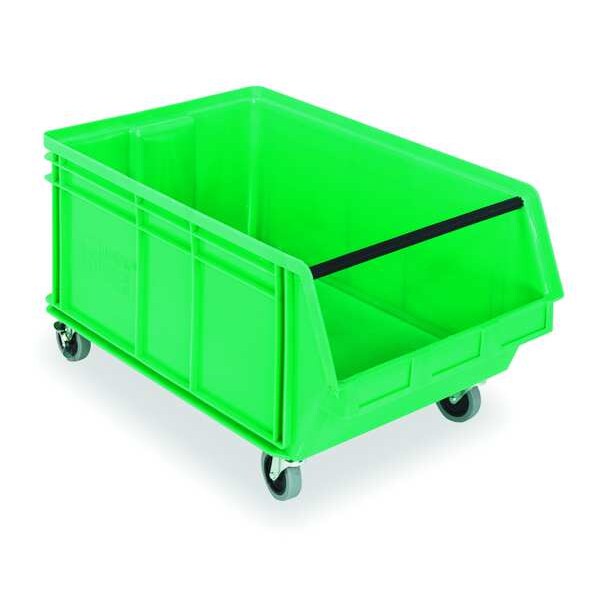 Mobile Storage Bin, Green, Polyethylene, 29 in L x 18 3/8 in W x 14 7/8 in H, 300 lb Load Capacity