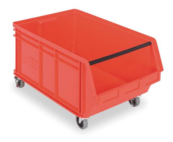Mobile Storage Bin, Red, Polyethylene, 29 in L x 18 3/8 in W x 14 7/8 in H, 300 lb Load Capacity