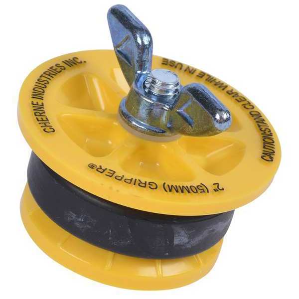 Pipe Plug, Wing Nut Head, End of Pipe Seal, For 2 in Pipe, Natural Rubber Seal, T-Handle Gripper