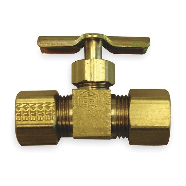 Needle Valve, Straight, Brass, 3/8 In., Tube