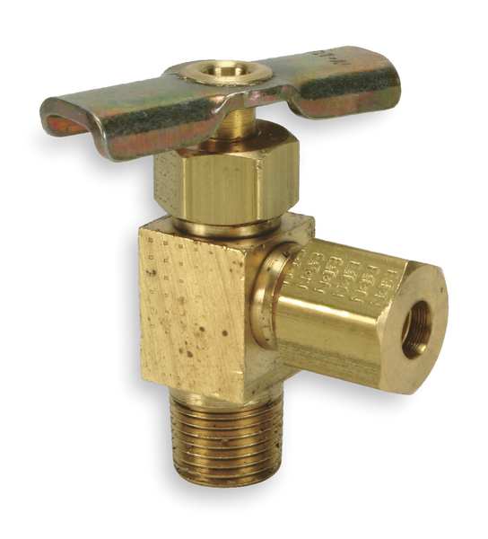 Needle Valve, Angled, Brass, 1/4 x 5/16 In.