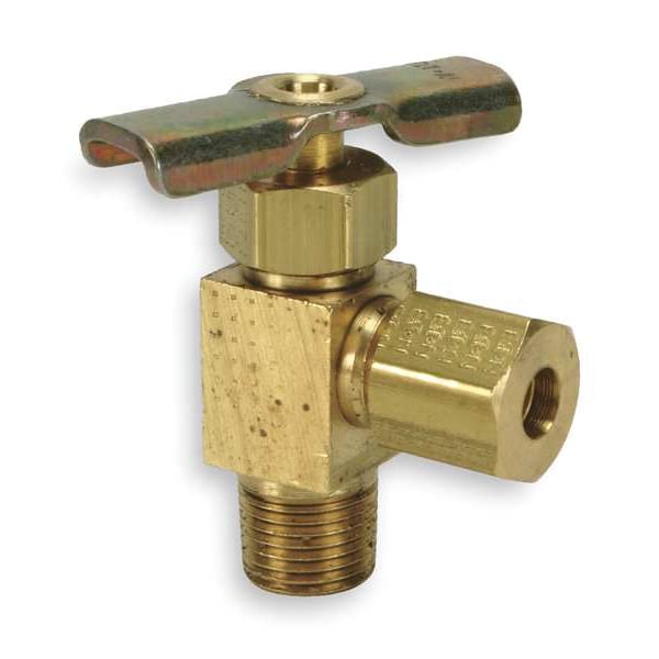 Needle Valve, Angled, Brass, 1/8 x 3/16 In