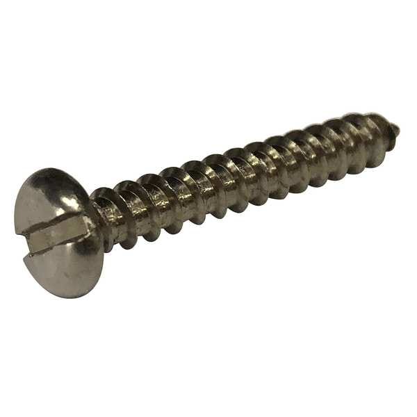 Sheet Metal Screw, #14 x 1 in, Plain Stainless Steel Round Head Slotted Drive, 100 PK
